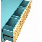Panca contenitore in legno con cesti in rattan - blu