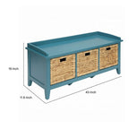 Panca contenitore in legno con cesti in rattan - blu