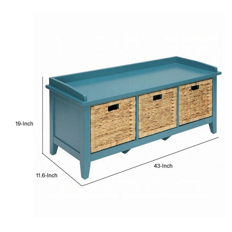 Banco de almacenamiento de madera con cestas de ratán - azul