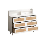 Rattan-Aufbewahrungsschrank mit 6 Schubladen und LED-Regal