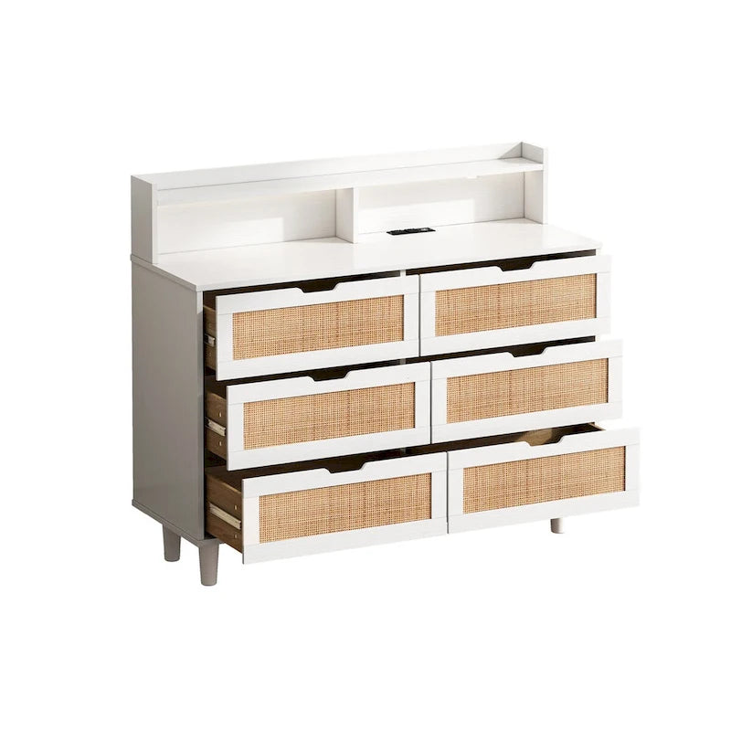 Rattan-Aufbewahrungsschrank mit 6 Schubladen und LED-Regal