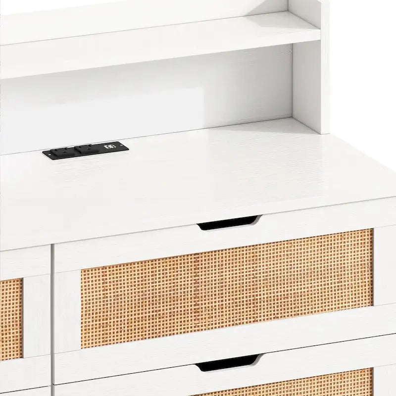 Rattan-Aufbewahrungsschrank mit 6 Schubladen und LED-Regal
