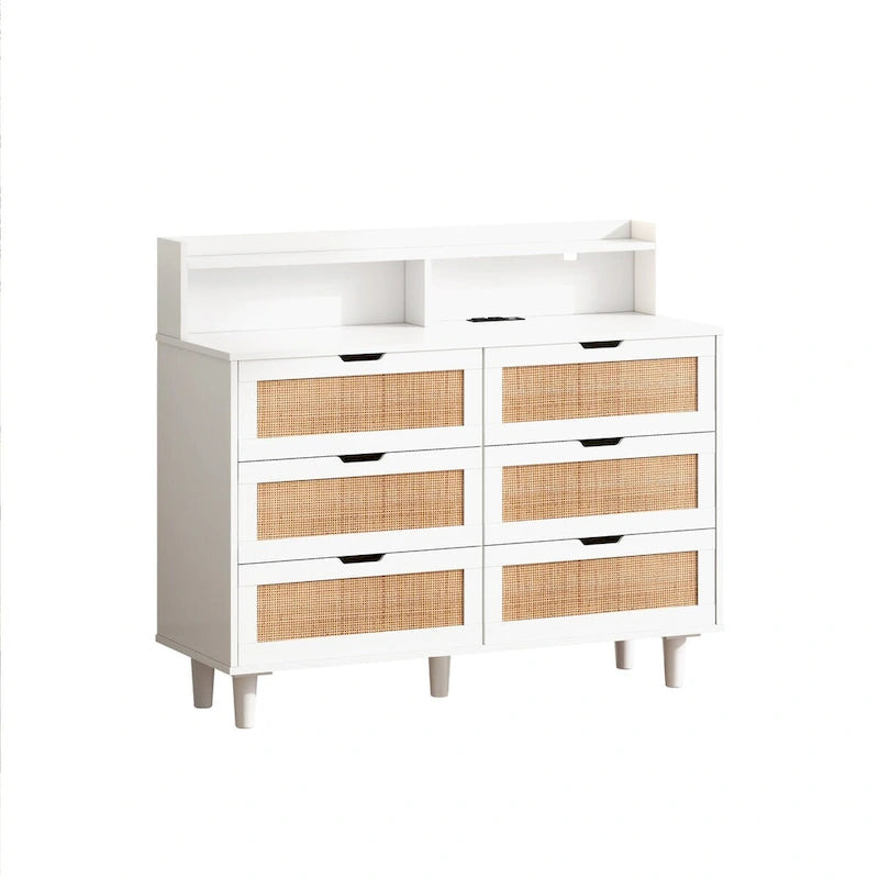 Rattan-Aufbewahrungsschrank mit 6 Schubladen und LED-Regal