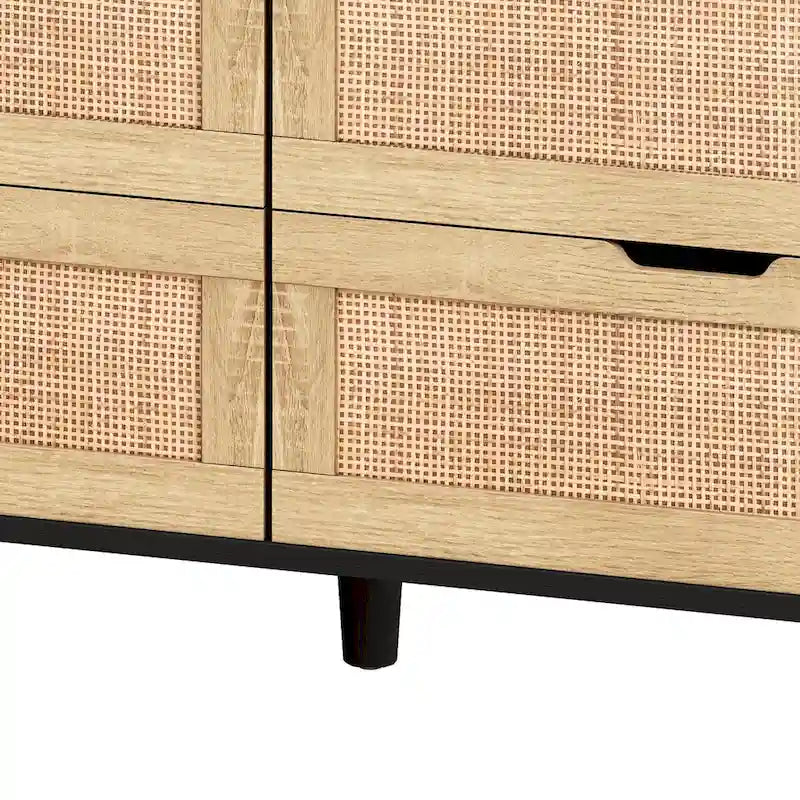 Rattan-Aufbewahrungsschrank mit 6 Schubladen und LED-Regal