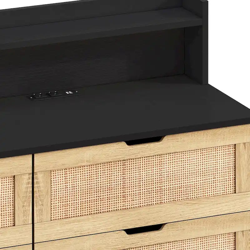 Rattan-Aufbewahrungsschrank mit 6 Schubladen und LED-Regal