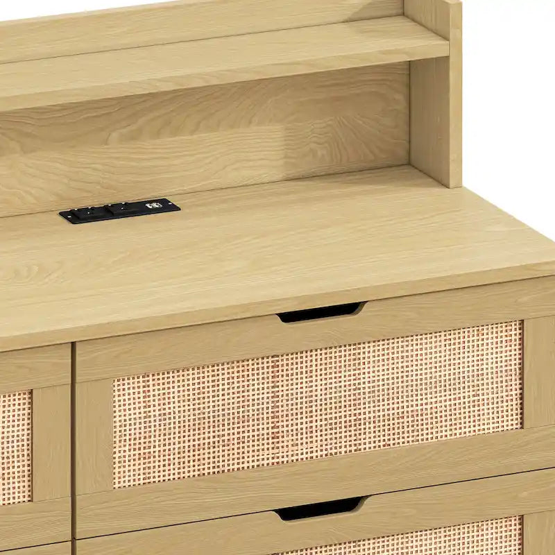 Rattan-Aufbewahrungsschrank mit 6 Schubladen und LED-Regal