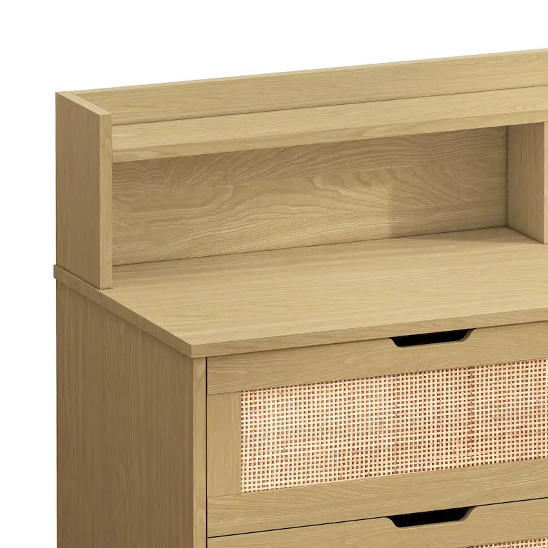 Rattan-Aufbewahrungsschrank mit 6 Schubladen und LED-Regal