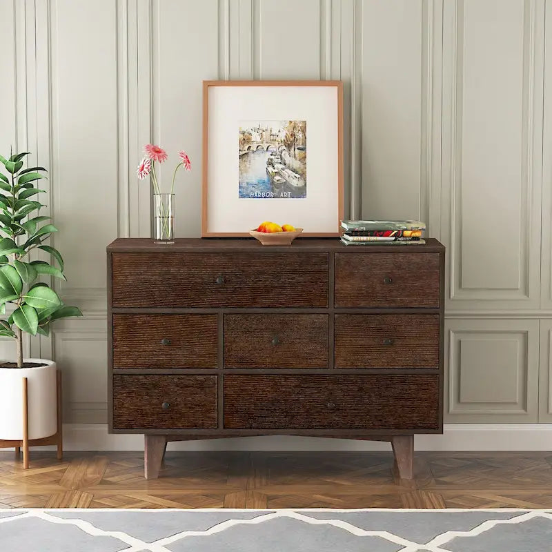 Credenza a cassetti in legno massello con funzione di buffet e vano contenitore con tavolo consolle