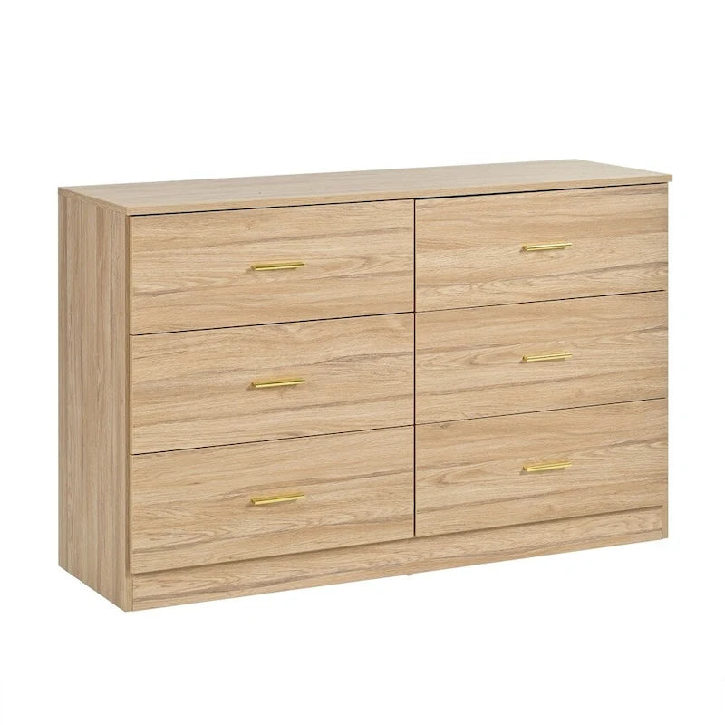 Commode à 6 tiroirs avec finition naturelle
