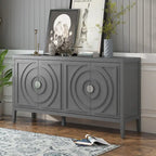 Retro-dressoirkast met 4 deuren, cirkelvormig groefdesign en ronde metalen handgrepen