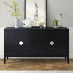 Retro-dressoirkast met 4 deuren, cirkelvormig groefdesign en ronde metalen handgrepen