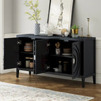 Retro-dressoirkast met 4 deuren, cirkelvormig groefdesign en ronde metalen handgrepen