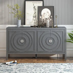 Retro-dressoirkast met 4 deuren, cirkelvormig groefdesign en ronde metalen handgrepen