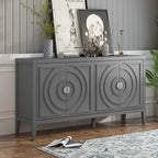 Retro-dressoirkast met 4 deuren, cirkelvormig groefdesign en ronde metalen handgrepen