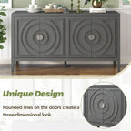 Retro-dressoirkast met 4 deuren, cirkelvormig groefdesign en ronde metalen handgrepen