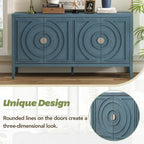 Retro-dressoirkast met 4 deuren, cirkelvormig groefdesign en ronde metalen handgrepen