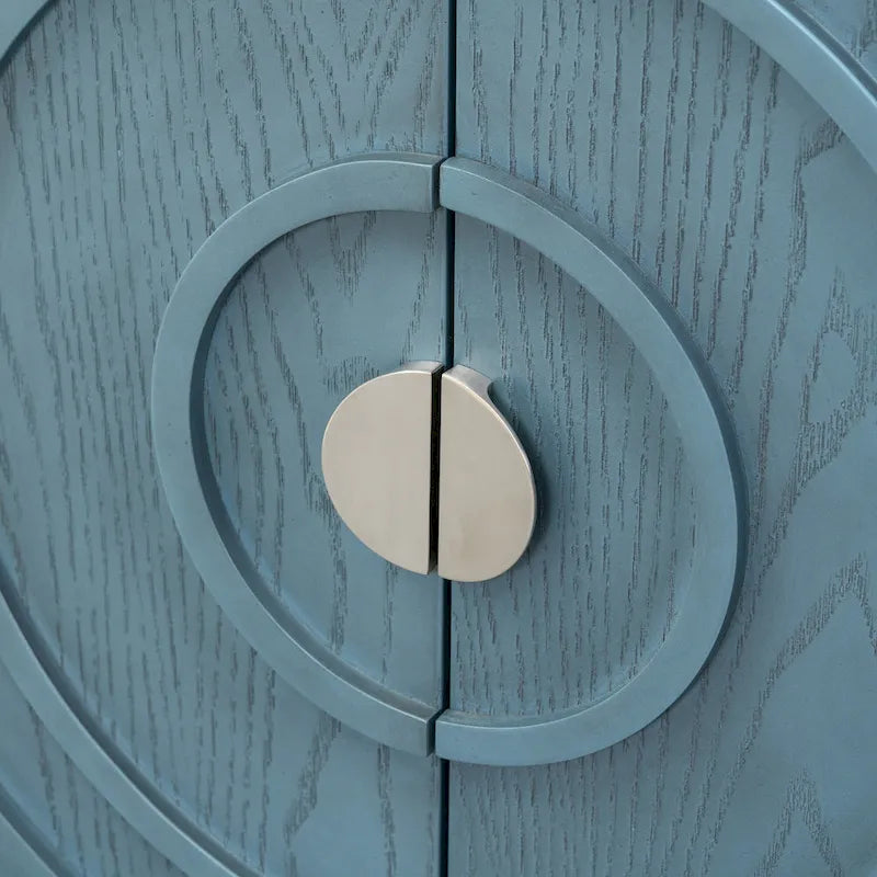 Retro-dressoirkast met 4 deuren, cirkelvormig groefdesign en ronde metalen handgrepen