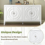 Retro-dressoirkast met 4 deuren, cirkelvormig groefdesign en ronde metalen handgrepen
