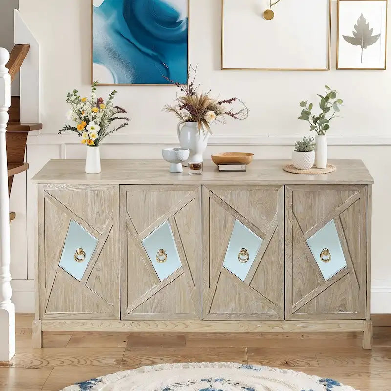 Aparador de 4 puertas con puertas decorativas espejadas