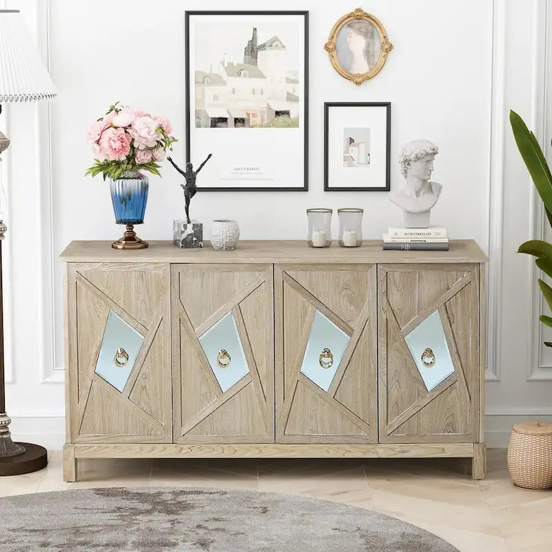 Credenza a 4 ante con ante decorative a specchio