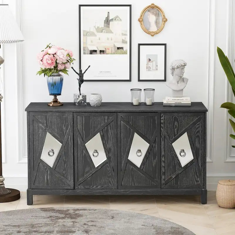 Credenza a 4 ante con ante decorative a specchio