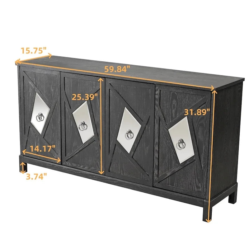 Credenza a 4 ante con ante decorative a specchio