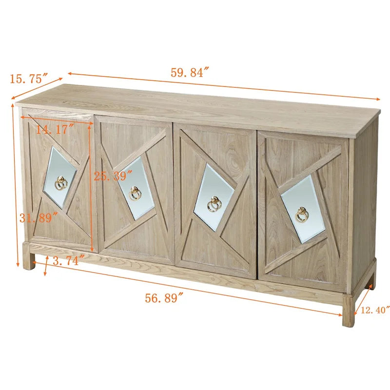 Credenza a 4 ante con ante decorative a specchio