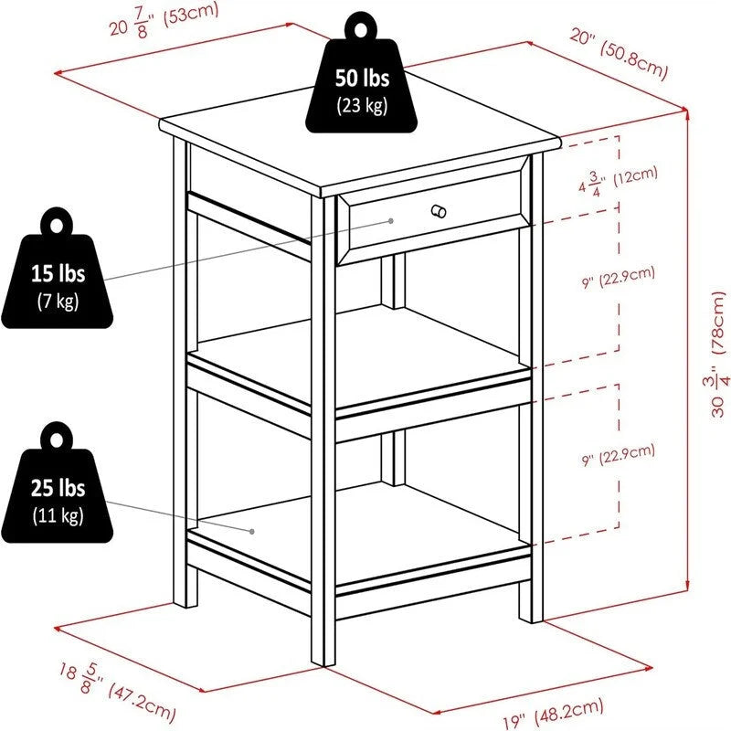 Meuble de rangement latéral pour bureau avec étagères et tiroir - 20.8W x 20.2D x 30.7H