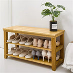 Houten schoenenbank met 2 niveaus en opbergplank