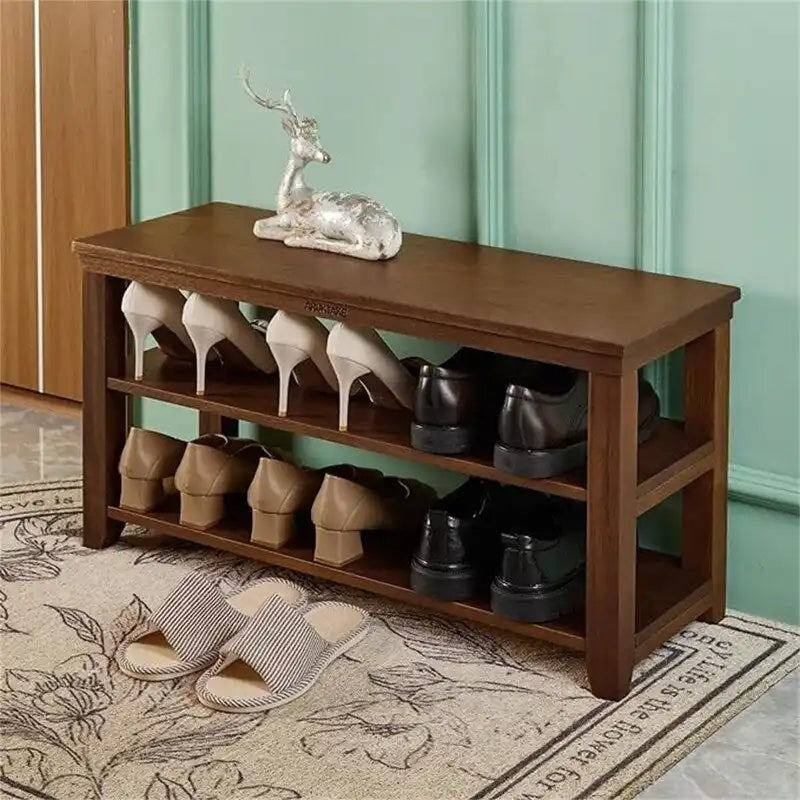 Banco zapatero de madera de 2 niveles con estante de almacenamiento