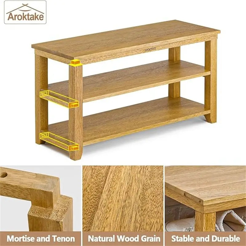 Houten schoenenbank met 2 niveaus en opbergplank