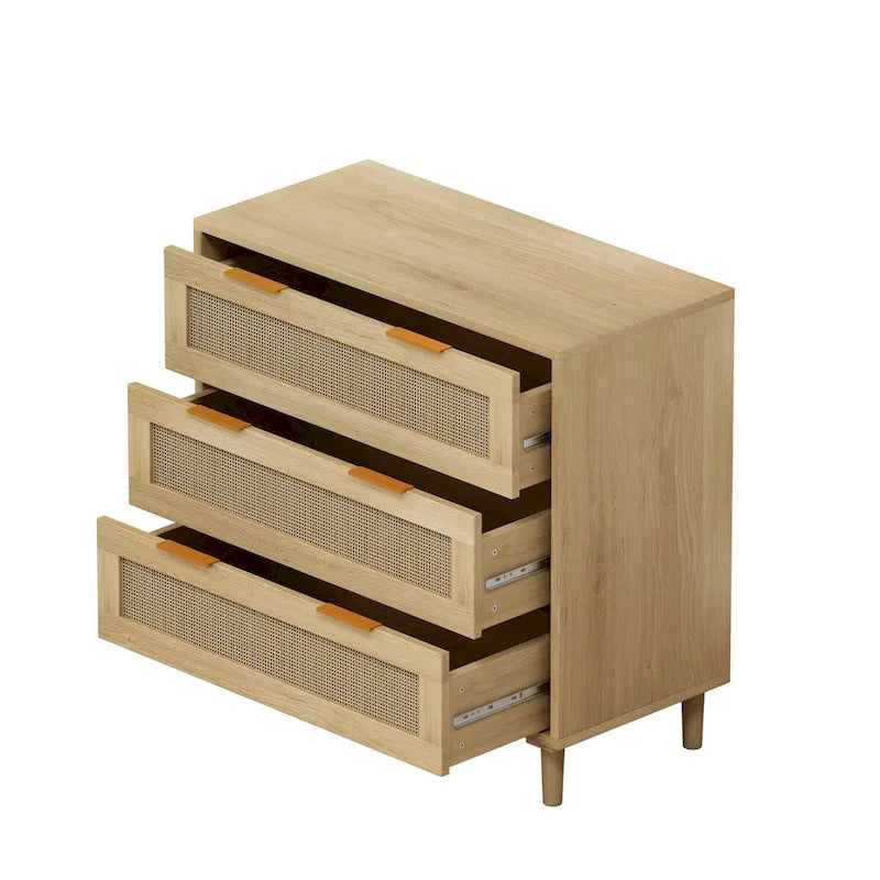Rattan-Aufbewahrungsschrank mit 3 Schubladen und Holzrahmen