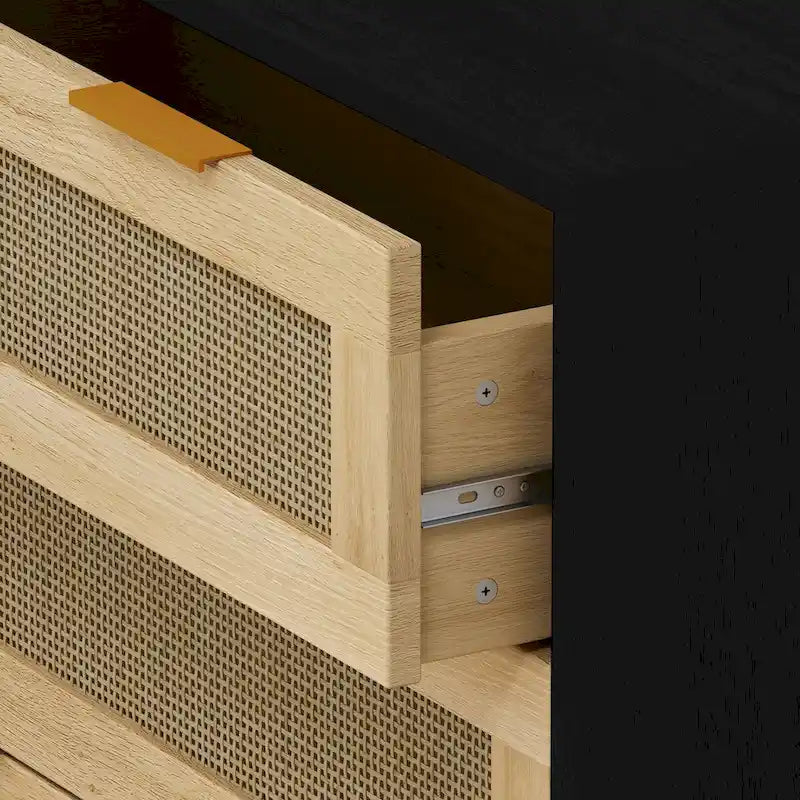 Rattan-Aufbewahrungsschrank mit 3 Schubladen und Holzrahmen