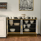 Mueble buffet de almacenamiento con patas metálicas (negro)