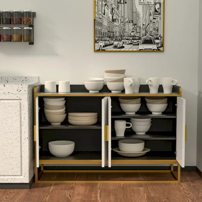Mueble buffet de almacenamiento con patas metálicas (negro)