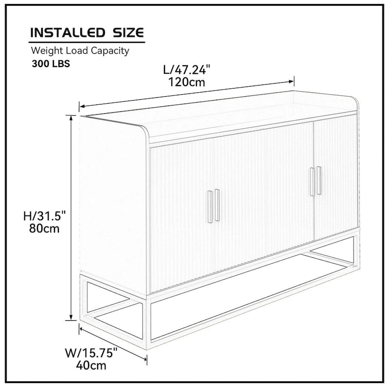Mueble buffet de almacenamiento con patas metálicas (negro)