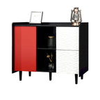 Schwarzes Sideboard mit 2 Schubladen, 2 Türen und offenen Fächern