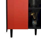 Schwarzes Sideboard mit 2 Schubladen, 2 Türen und offenen Fächern