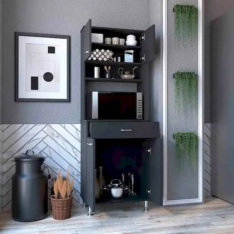 Mueble de cocina de dos puertas dobles con cajón, acabado wengué negro