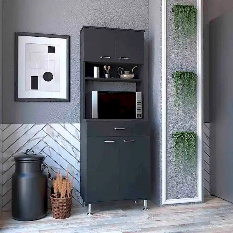 Mueble de cocina de dos puertas dobles con cajón, acabado wengué negro