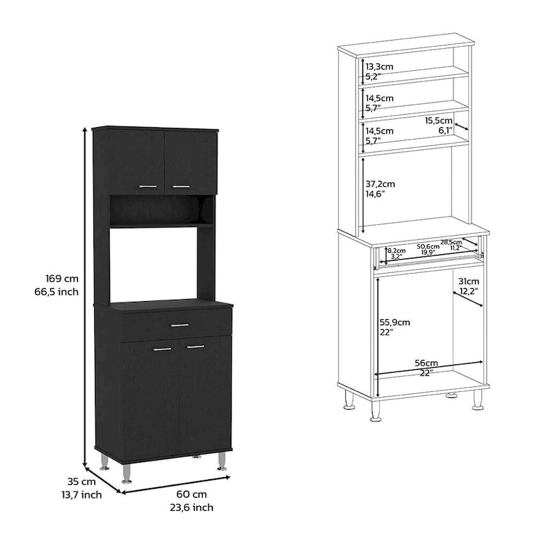 Mueble de cocina de dos puertas dobles con cajón, acabado wengué negro