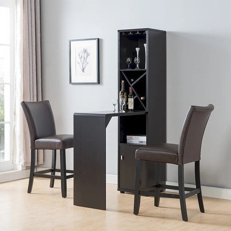 Gabinete bar con mesa extensible, almacenamiento para vinos y estantes abiertos – cacao rojo
