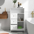 Standing bathroom storage cabinet with 3 drawers and 1 door