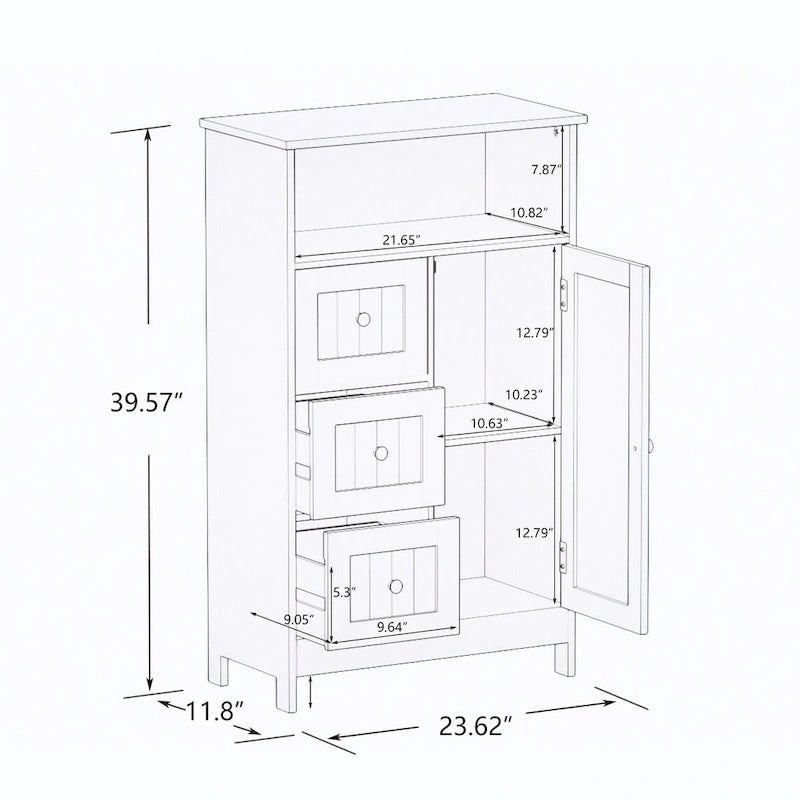 Mueble de baño de pie con 3 cajones y 1 puerta