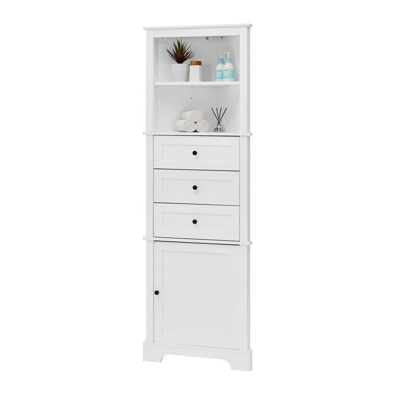 Mueble esquinero triangular con 3 cajones y estantes ajustables