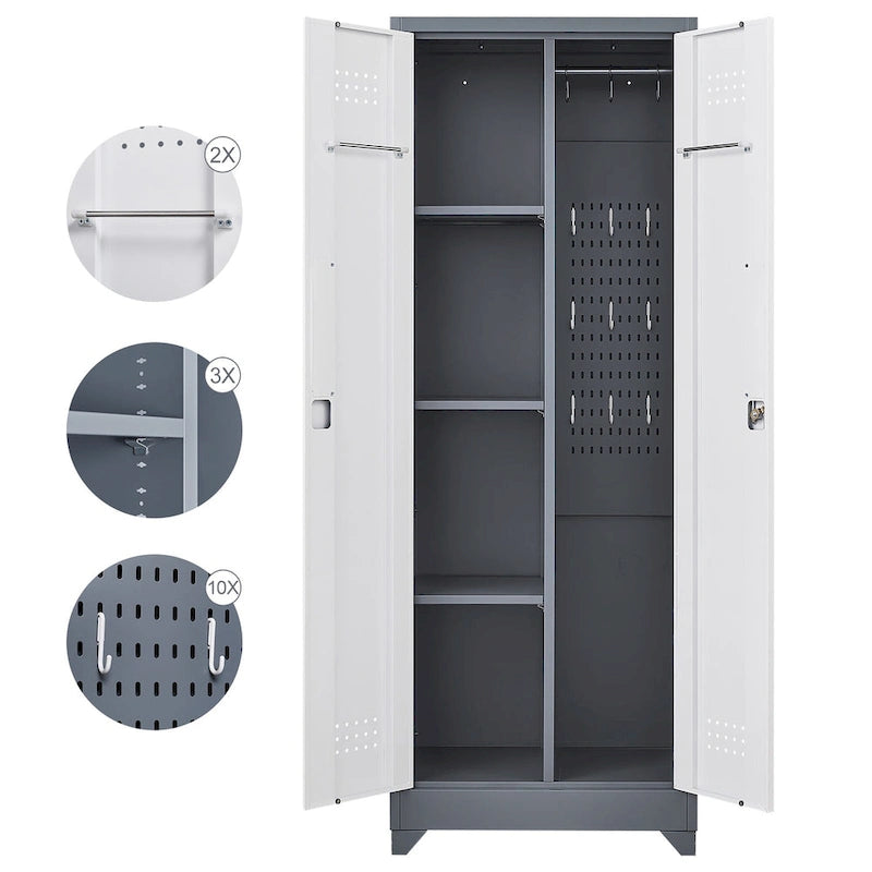 Meuble de rangement métallique avec porte verrouillable et range-balai