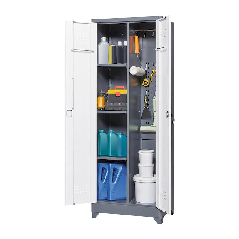 Meuble de rangement métallique avec porte verrouillable et range-balai