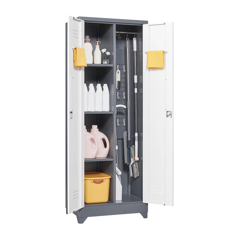 Meuble de rangement métallique avec porte verrouillable et range-balai