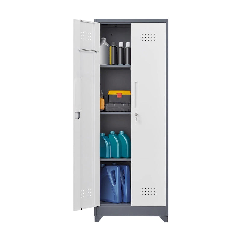 Meuble de rangement métallique avec porte verrouillable et range-balai