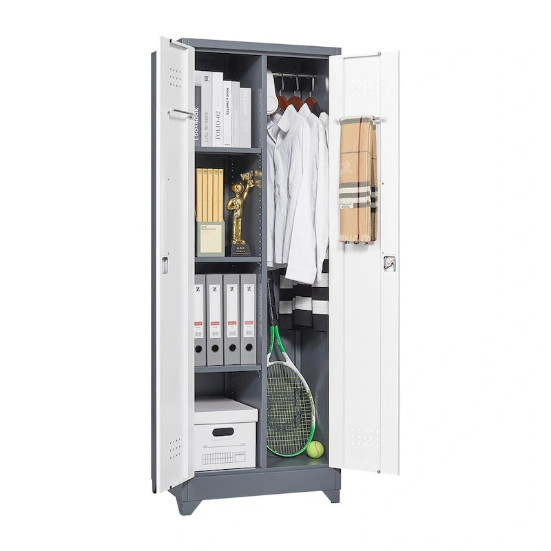 Meuble de rangement métallique avec porte verrouillable et range-balai